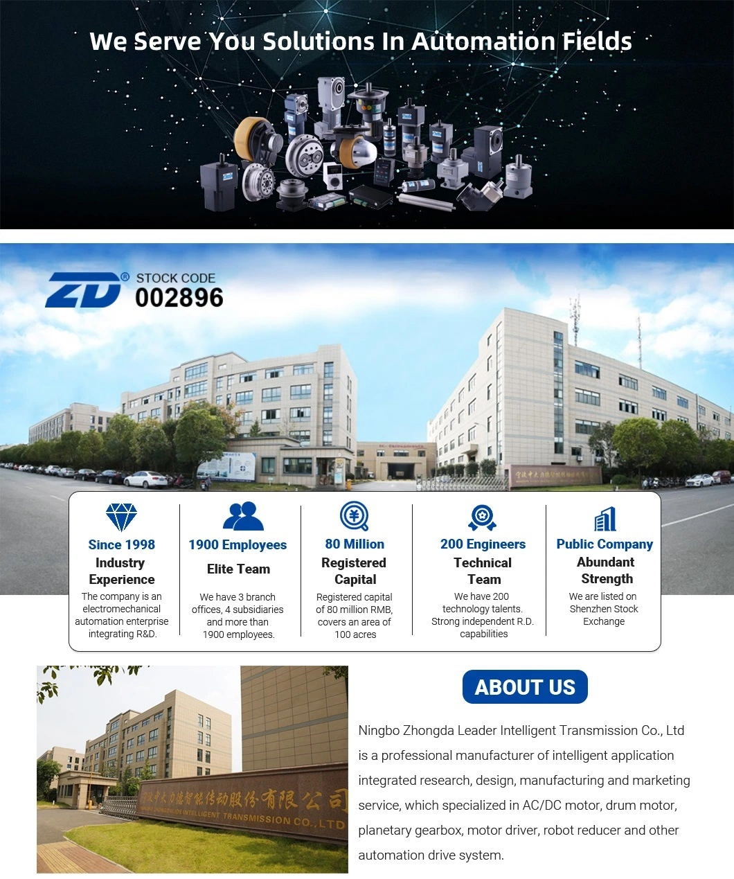 ZD High Performance High Quality Electric AC/DC Brush Or Brushless Gear Motor Planetary Gearbox Manufacture For Automation Solutions